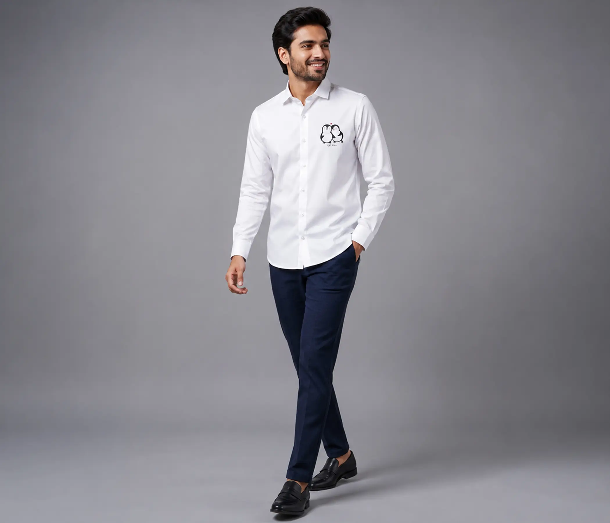 Pure White Hand-Painted Penguin Shirt for Perfect Mens Collection